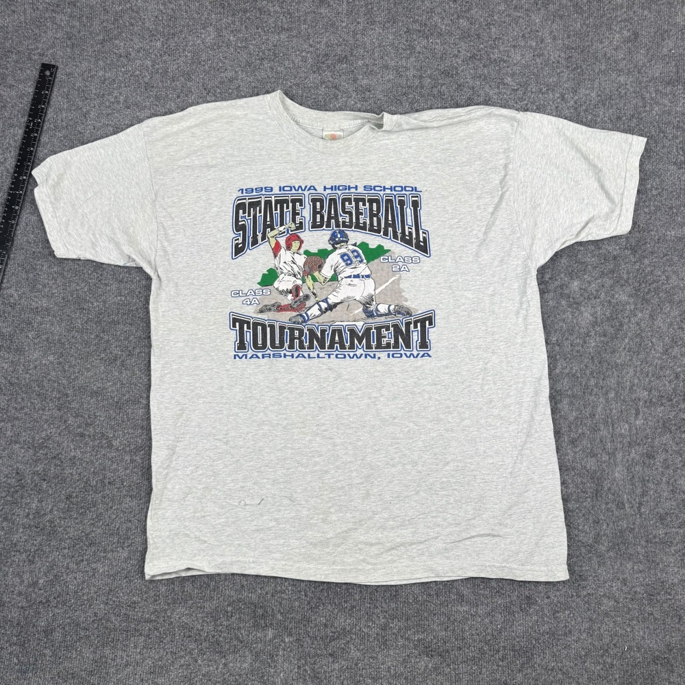Fruit of the Loom T-Shirt Mens XXL Grey 1999 Iowa State Baseball Graphic Vintage